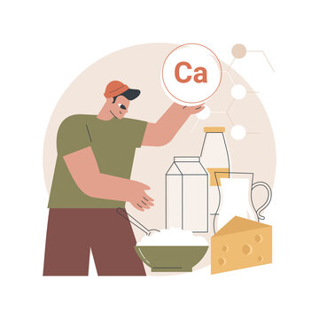 Uses of Calcium abstract concept vector illustration. Calcium dietary supplement, strong bones and teeth, cream and cheese protein, nutrition diet, mineral element, vitamin abstract metaphor.