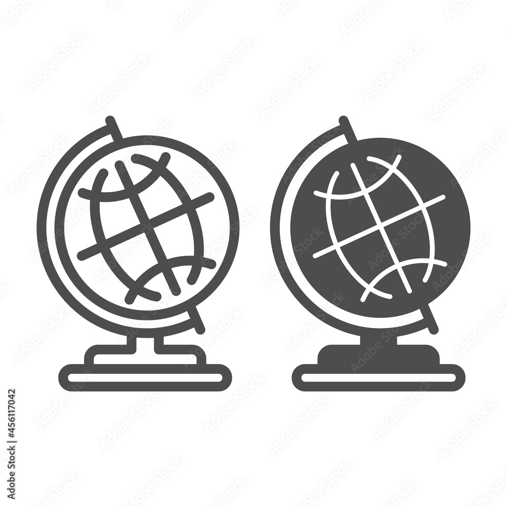 Poster globe with meridians on stand line and solid icon, education concept, earth globe vector sign on whi