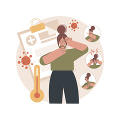 Coronavirus symptoms abstract concept vector illustration. Coronavirus test, most common symptoms, breathing problem, fever and cough, loss of taste or smell, severe state abstract metaphor.