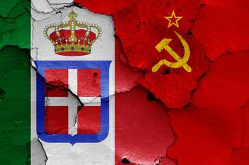 historical flags of Kingdom of Italy and Soviet Union in WW2