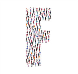 A consonant F symbol made from a large group of people.
