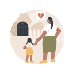 Widowed person abstract concept vector illustration. Spouse died, sorrowful elderly, grieving husband and wife, support group, loss of partner, funeral, gravestone, memory abstract metaphor.