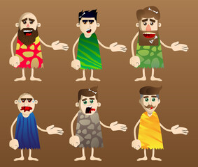 Cartoon prehistoric man giving a hand. Vector illustration of a man from the stone age greeting you.