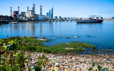 View of city Montevideo from old port, La Plata Bay. Montevideo, Uruguay, Atlantic Ocean