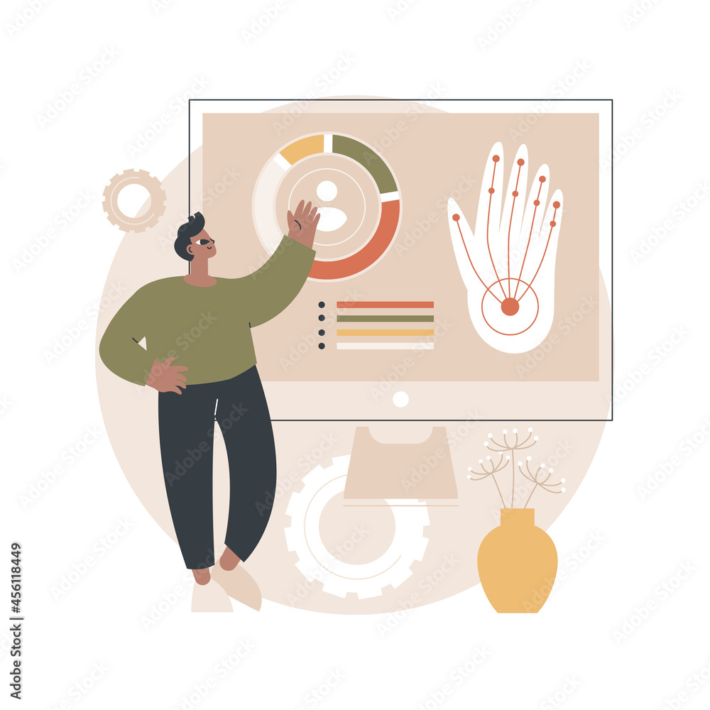 Poster gesture recognition abstract concept vector illustration. remote gesture commands, hands-free contro