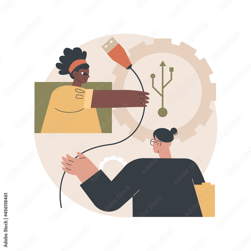 Poster usb connection abstract concept vector illustration. device connection cable, standard usb port, dig