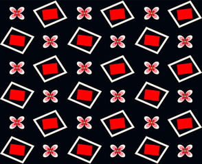 Fototapeta na wymiar Japanese Red Cute Flower Square Vector Seamless Pattern