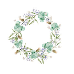 Watercolor beautiful autumn wreath. Round decorative frame