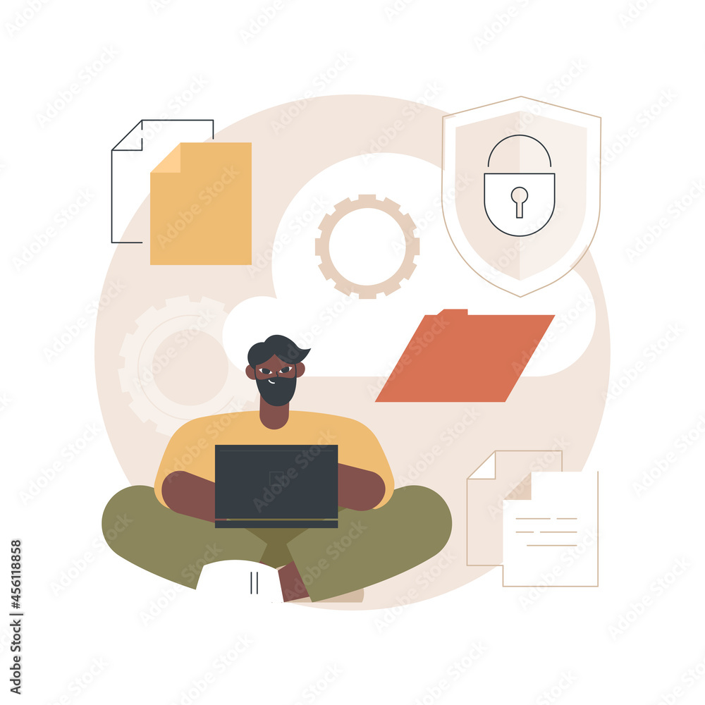 Poster cloud storage abstract concept vector illustration. digital hosted storage, database security, data 