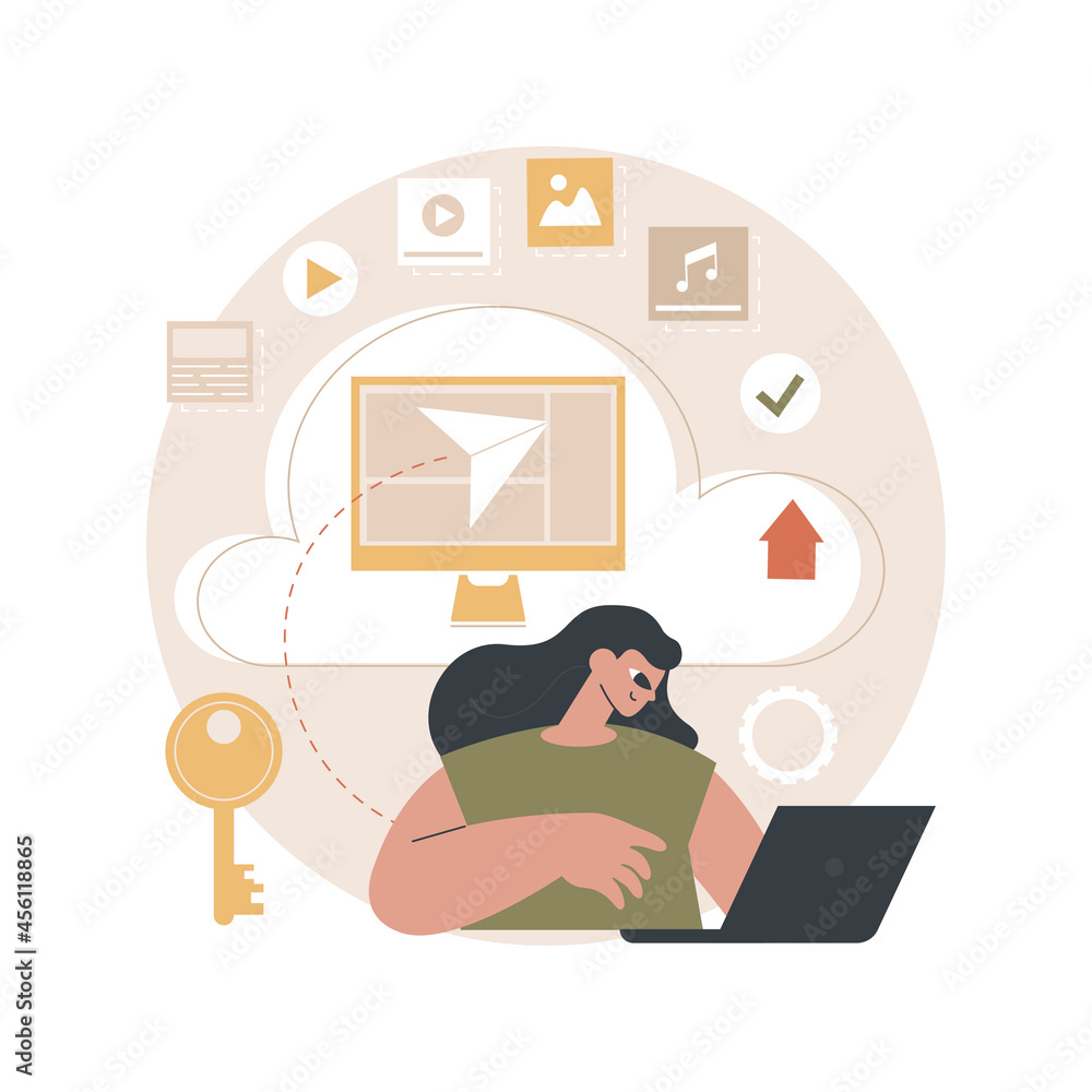 Poster secure file sharing abstract concept vector illustration. secure file hosting, safe document sharing