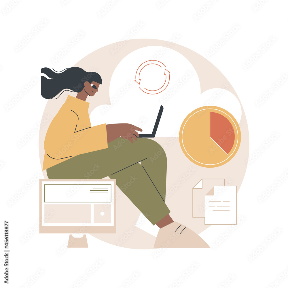 Poster automatic backup abstract concept vector illustration. data recovery service, automatic document sav