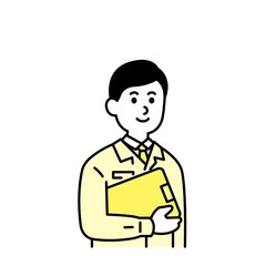 土木作業員さんのイラスト上半身 2色黄色