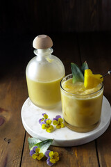 Jus nanas yoghurt or peneapple juice with yoghurt.