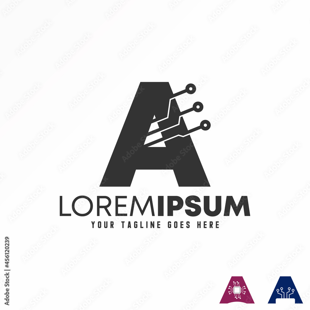 Poster letter or word a sans serif font with tech icon image graphic icon logo design abstract concept vect
