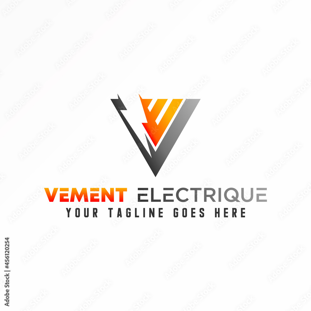 Poster letter or word ve or ev font in triangle with power or electric icon image graphic icon logo design 