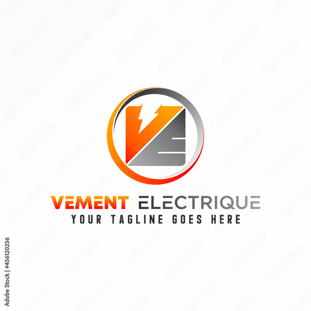 Poster letter or word ve or ev font in square with power or electric image graphic icon logo design abstrac