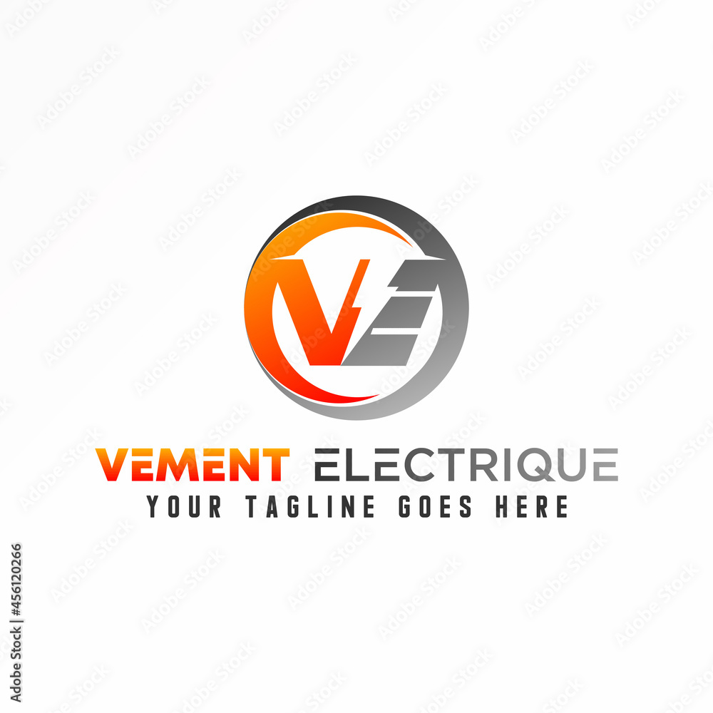 Poster letter or word ve or ev font in circle with power or electric image graphic icon logo design abstrac
