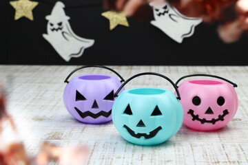 パステルカラーのジャックオーランタン　ハロウィン　イメージ