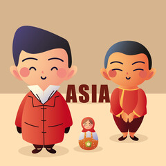 asian men with matryoshka doll