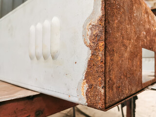 Abstract iron rusty on electrical metal cabinet for background purpose. Selective focus.