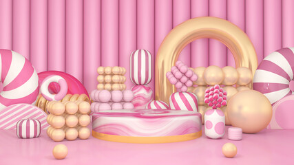 Background rendering with 3d podium and wall scene abstract background. 3D illustration, 3D rendering