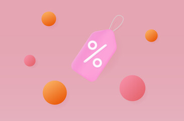 Discount coupon 3d or voucher. Loyalty program, sale with a low price tag and gifts. Purchase concept with promotional advertising offer and bonus. Favorable discount with cashback.Vector illustration