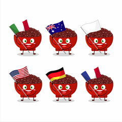 Adzuki beans cartoon character bring the flags of various countries