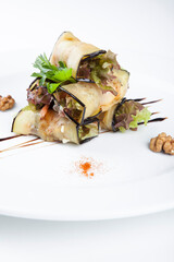 eggplant appetizer with filling and delicious sauce
