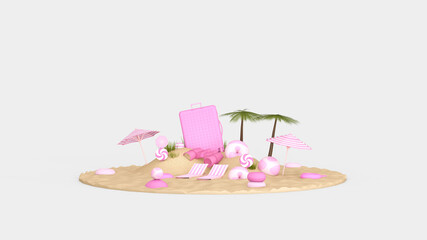Summer with water play equipment placed on the beach. summer time. 3D illustration, 3D rendering	
