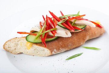 squid sandwich with vegetables and cheese
