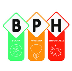 BPH - Benign Prostatic Hyperplasia acronym. medical concept background.  vector illustration concept with keywords and icons. lettering illustration with icons for web banner, flyer, landing 