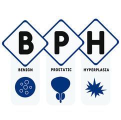 BPH - Benign Prostatic Hyperplasia acronym. medical concept background.  vector illustration concept with keywords and icons. lettering illustration with icons for web banner, flyer, landing 