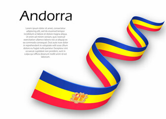 Waving ribbon or banner with flag of Andorra