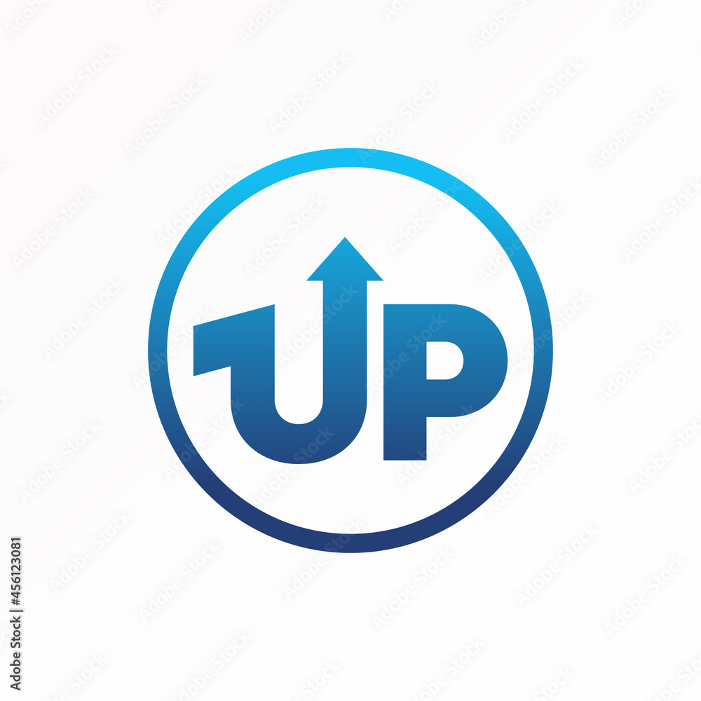Poster letter or word up writing font in circle with arrow image graphic icon logo design abstract concept 