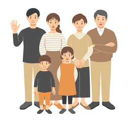 3世代家族の全身イラスト　集合