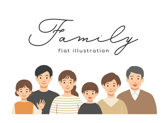 笑顔の3世代家族の上半身イラスト