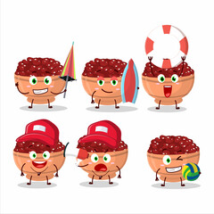 Happy Face kidney beans cartoon character playing on a beach