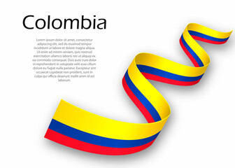 Waving ribbon or banner with flag of Colombia. Template for independence day design