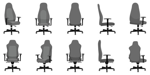 Cute modern beautiful office adjustable chair and armchair set with different poses and color isolated on white background