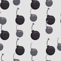 Grey colored seamless pattern with simple style dynamite bomb shapes. Cartoon doodle ornament.