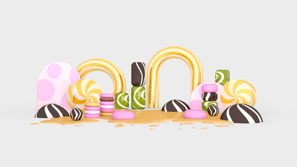 Melted ice cream on Room floor. Summer time. 3D illustration, 3D rendering