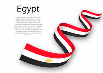 Waving ribbon or banner with flag of Egypt. Template for independence day design