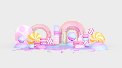 Melted ice cream on Room floor. Summer time. 3D illustration, 3D rendering	