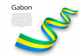 Waving ribbon or banner with flag of Gabon. Template for independence day design