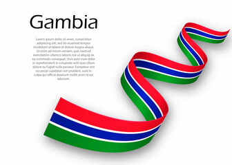 Waving ribbon or banner with flag of Gambia. Template for independence day design