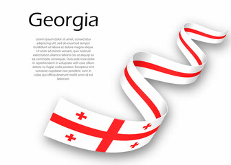 Waving ribbon or banner with flag of Georgia