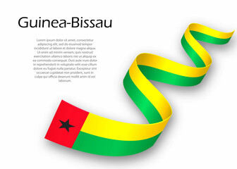 Waving ribbon or banner with flag of Guinea-Bissau. Template for independence day design