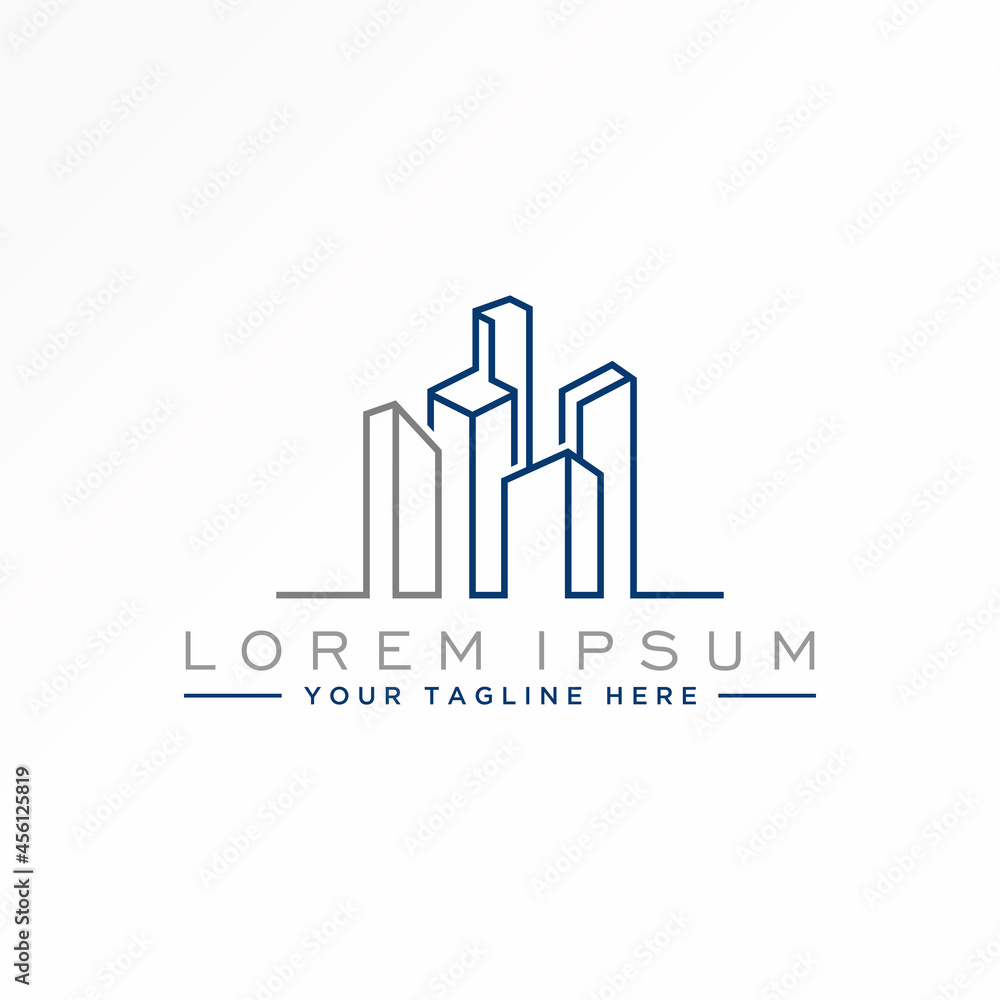 Poster simple city or building in 3d with line art image graphic icon logo design abstract concept vector s
