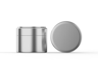 Metallic cosmetic cream jar mock up template on isolated white background, 3d illustration