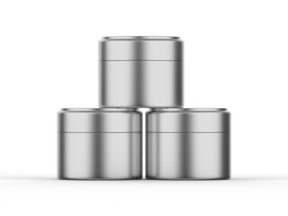 Metallic cosmetic cream jar mock up template on isolated white background, 3d illustration